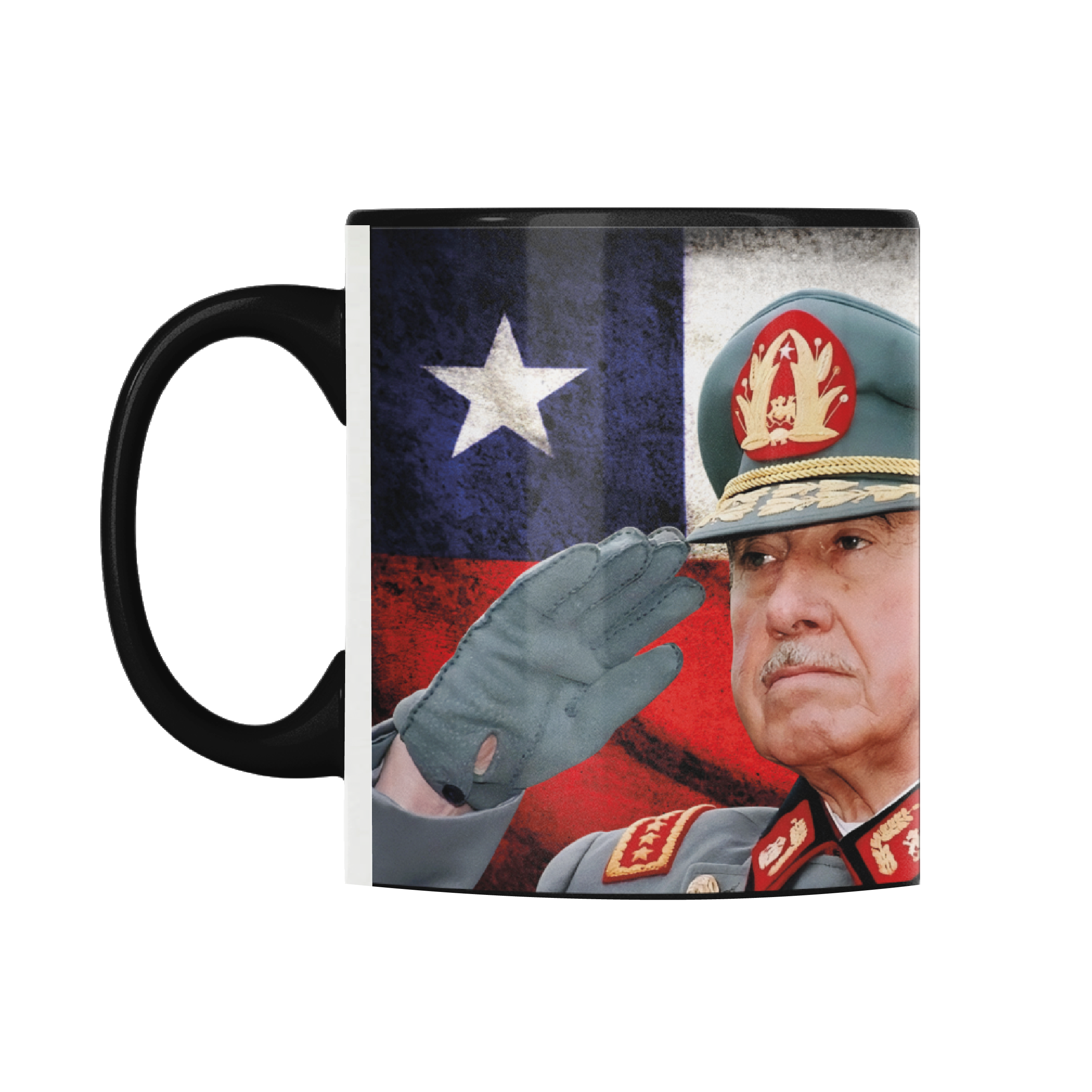 Tazón con imagen de Augusto Pinochet saludando la bandera de Chile