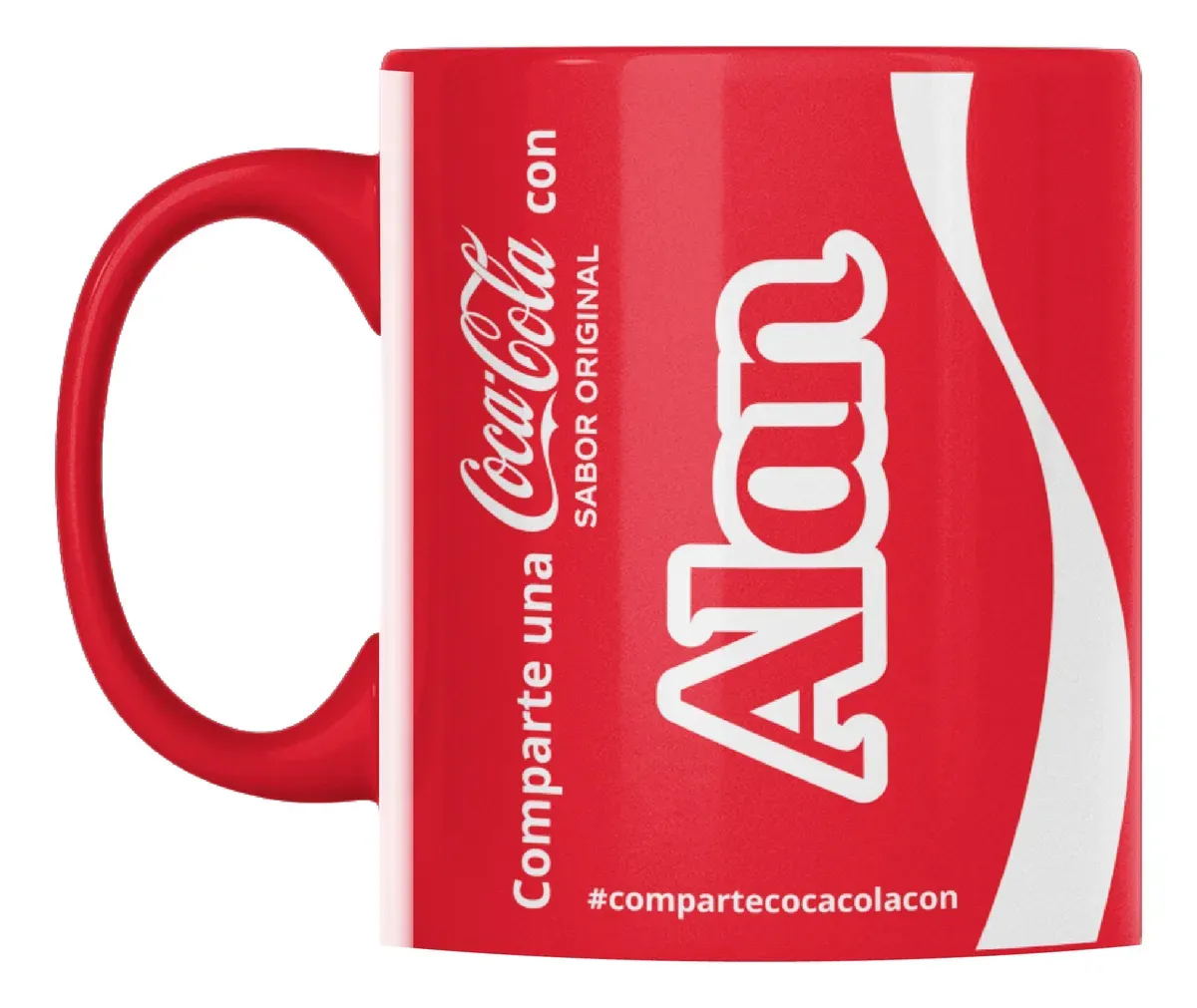 Tazón Coca-Cola personalizado con nombre – Diseño rojo estilo “Comparte una Coca-Cola con”