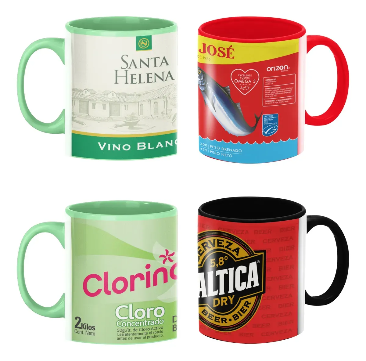 Pack 4 Tazones Gráfica Chilena – Clorinda, Jurel, Vino & Baltica - Imagen 6