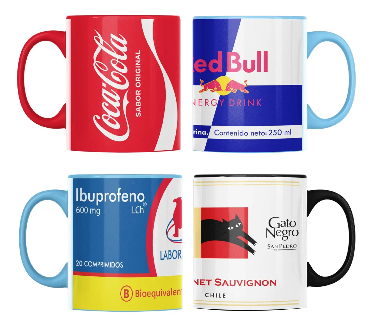 Pack 4 tazones diseños típicos de Chile multicolor IKONIKO