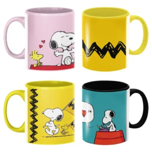 Pack 4 tazones Snoopy multicolor diseño retro alegre IKONIKO